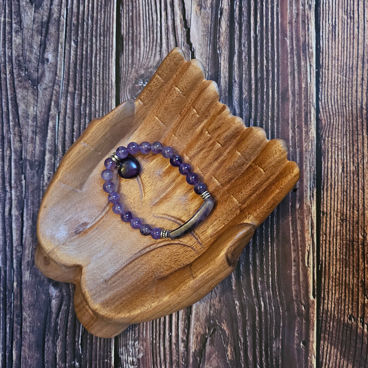 Amethyst Heart and Bar Bead Bracelet