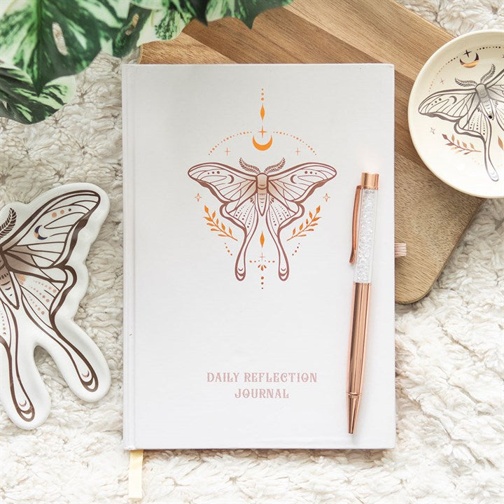 Light Luna Moth Notebook and Crystal Pen