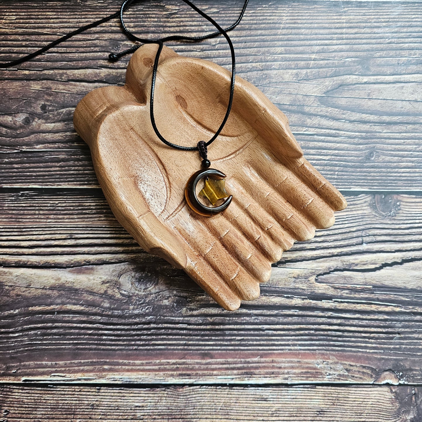 Tiger's Eye Moon & Star Pendant Necklace