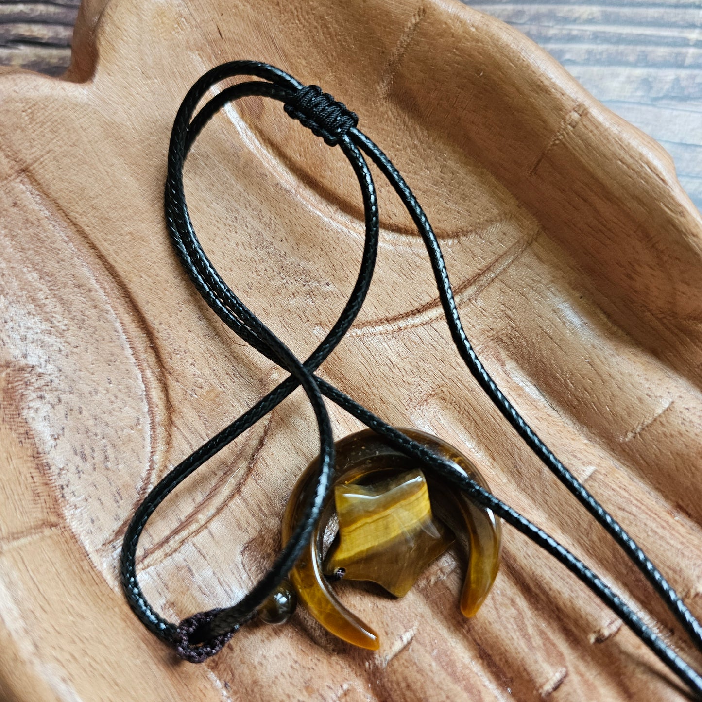 Tiger's Eye Moon & Star Pendant Necklace