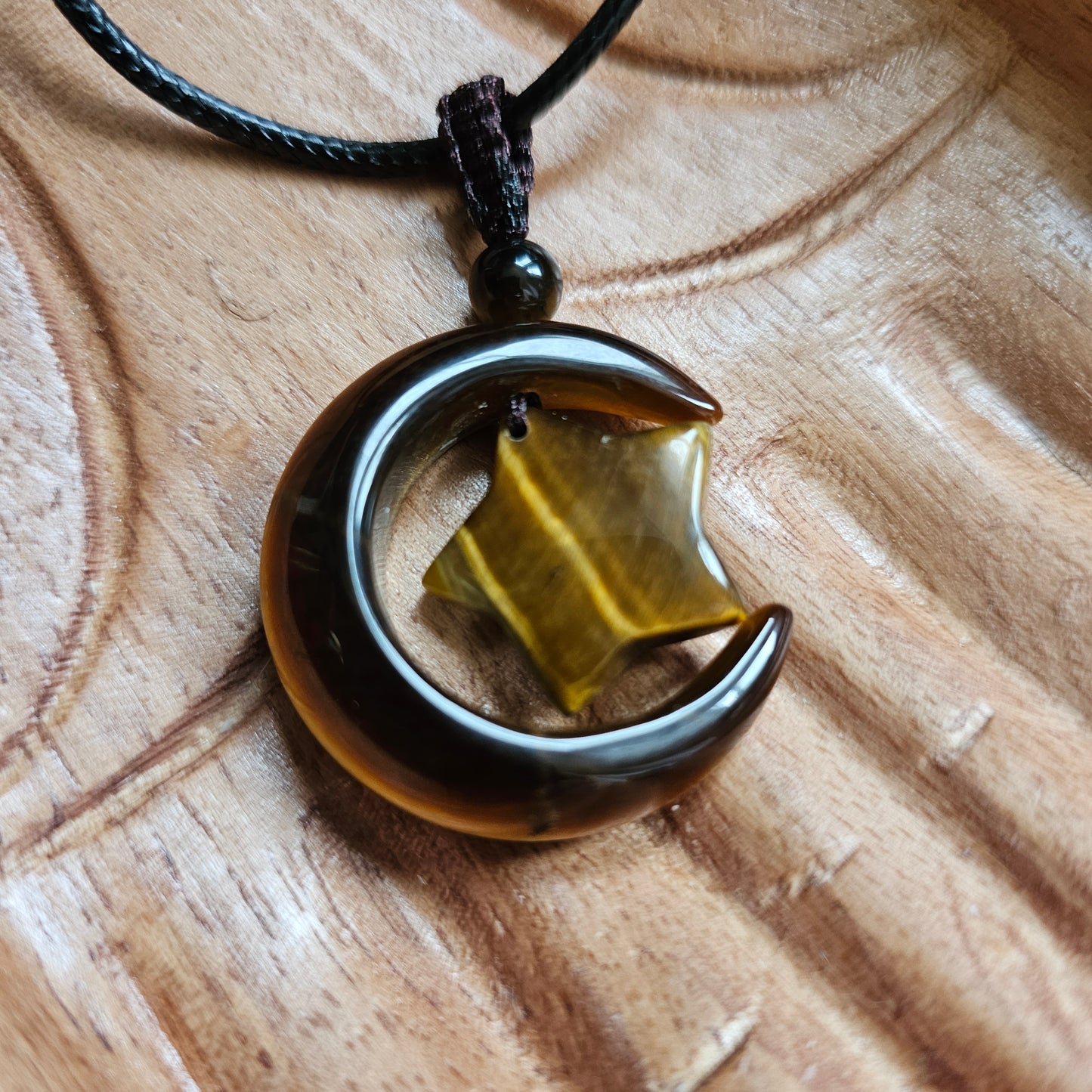 Tiger's Eye Moon & Star Pendant Necklace