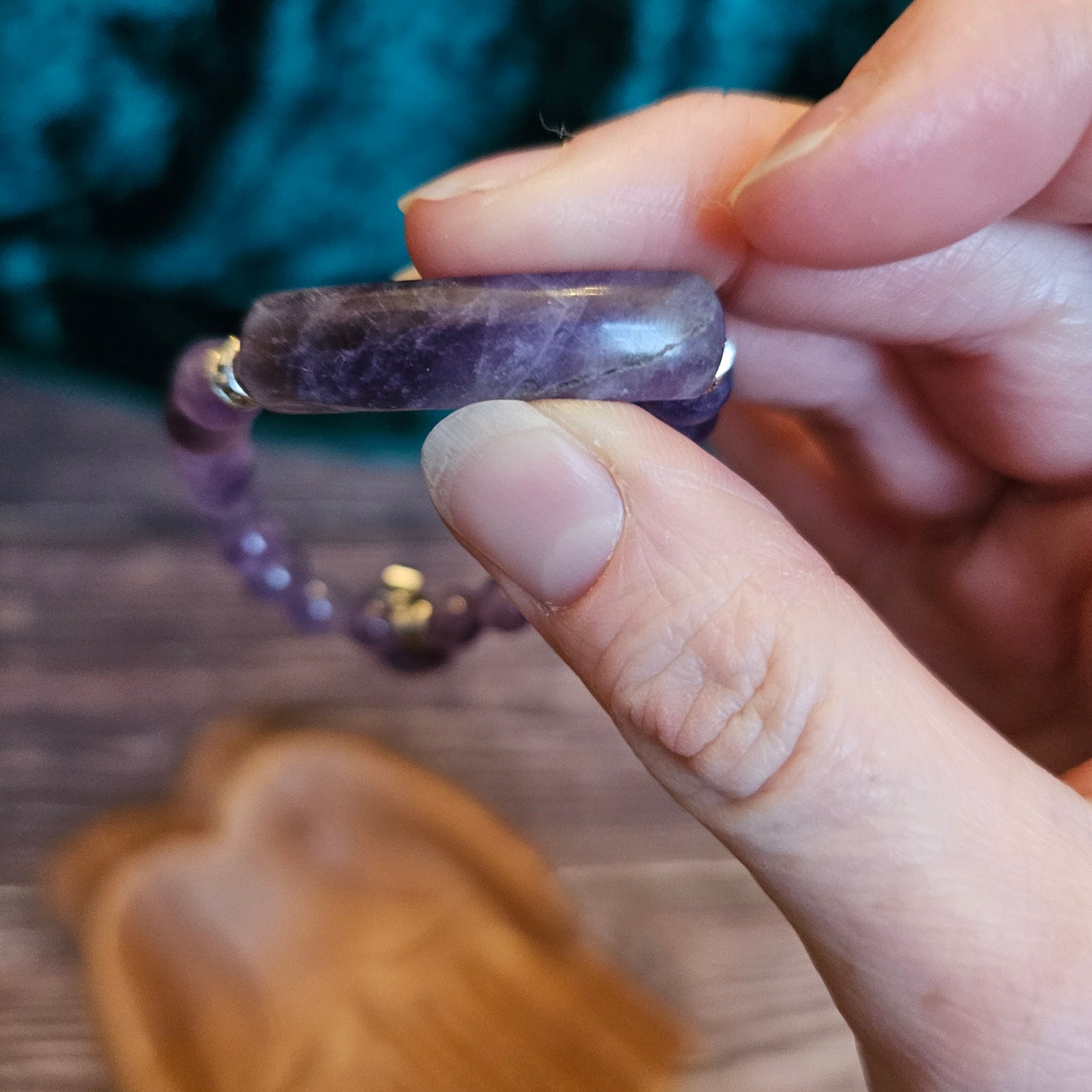 Amethyst Heart and Bar Bead Bracelet